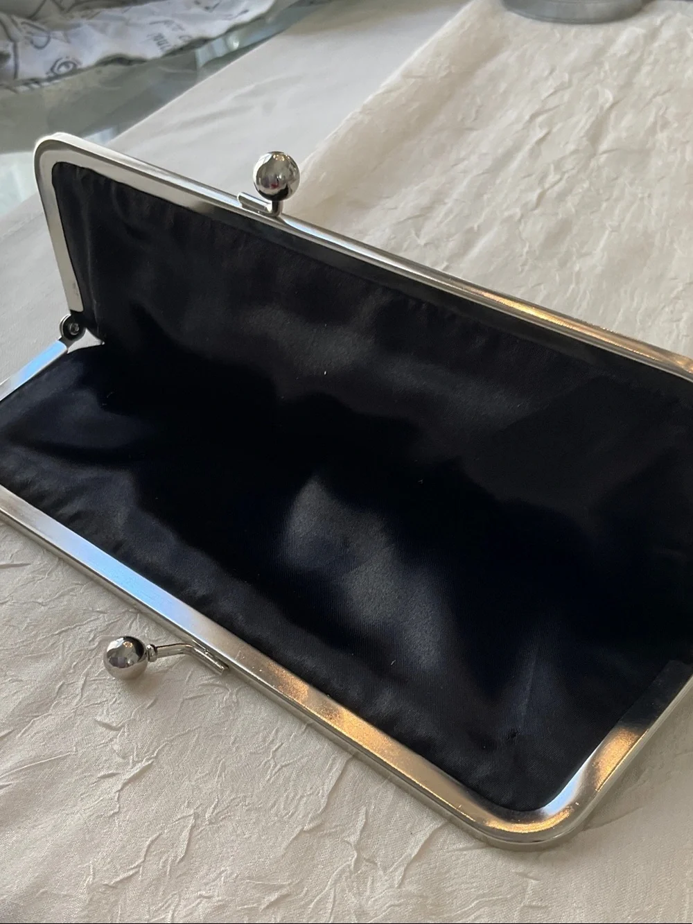 Vintage-Inspired Black Clutch with Art Deco Portrait